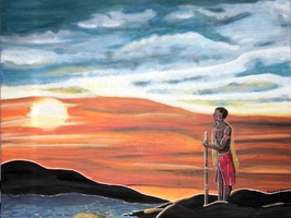 Massai am See im Sonnenuntergang