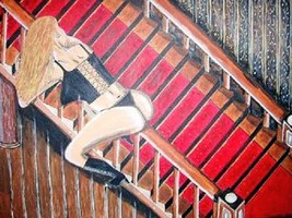 Frau auf dem Treppengeländer