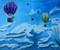 Bunte Fesselballons in den Wolken